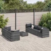 Set Divani da Giardino 8 pz con Cuscini in Polyrattan Grigio 3308034