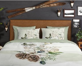 Set lenzuola letto una piazza e mezza in flanella verde-crema 140x220 cm Marjan - Good Morning