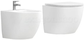 Giada Coppia Sanitari Sospesi Bidet E Vaso Rimless Senza Brida in ceramica Con Sedile Rallentato Bianco Lucido