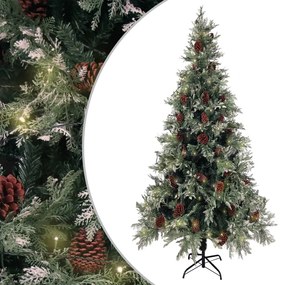 Albero di Natale Artificiale Sottile con Base e Albero di Natale con Luci e Pigne PVC e PE, 225cm / Con luci e Pigne