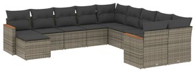 Set Divani da Giardino 11 pz con Cuscini in Polyrattan Grigio