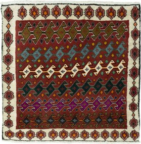 Shiraz Tappeto 60 x 70 Rosso (Iran) Annodato A Mano