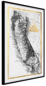 Poster  Raised Relief Map: California  Cornice Quadri Cornice nera, Larghezza x Altezza Home decor 20x30