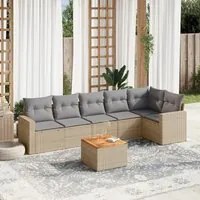 Set Divani da Giardino 7 pz con Cuscini Beige in Polyrattan 3224134