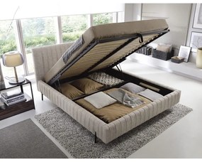 Letto matrimoniale imbottito beige con contenitore e rete inclusi 140x200 cm Plissa – ELTAP
