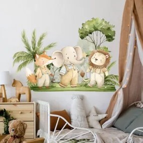 Adesivo murale per la stanza dei bambini - Tre amici nella natura | Inspio