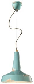 Lampadario Vintage Vague Vintage Ferro E Ceramica Azzurro 1 Luce E27 35Cm