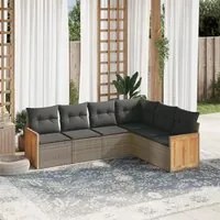 Set Divano da Giardino 6 pz con Cuscini Grigio in Polyrattan 3260086