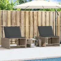 Lettini Prendisole 2 pz con Tavolino Grigio in Polyrattan 368424