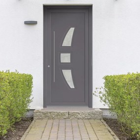 Portoncino d'ingresso Modern3 L 90 x H 210 cm in PVC grigio, apertura spingere a destra