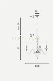 Lampadario gala 3 luci attacco e14 cristallo e cromo d.72cm