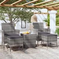 Set Bistrot da Giardino 5pz Polyrattan e Vetro Temperato Grigio 3058369