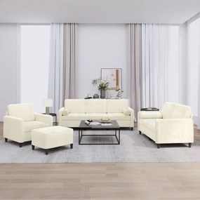 Set Di Divani 4 Pz Con Cuscini Crema İn Velluto /