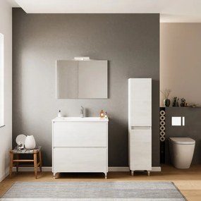 Mobile sottolavabo e lavabo con illuminazione Lisbona per vasca centrale rovere bianco L 80 x H 73.5 x P 46 cm 2 cassetti