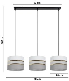 Lampadario su corda CORAL 3xE27/60W/230Vbianco/grigio