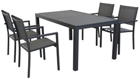 DEXTER - set tavolo da giardino allungabile in alluminio 160/240x90 compreso di 4 poltrone in alluminio e textilene