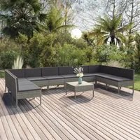 Set Divani da Giardino 11 pz con Cuscini in Polyrattan Grigio cod mxl 41994