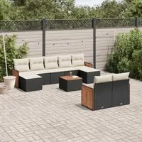 Set Divani da Giardino 10pz con Cuscini in Polyrattan Nero 3228086