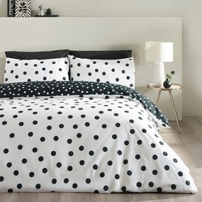 Set copripiumino e federa bianco e nero per letto matrimoniale 3 pezzi 200x200 cm Polka Dot – Catherine Lansfield