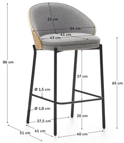 Kave Home - Sgabello Eamy in ciniglia grigio chiaro impiallacciato frassino  finitura naturale, metall