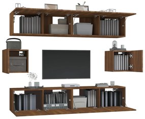 Set mobili porta tv 6 pz rovere marrone in legno multistrato