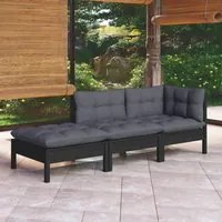 Set Divani da Giardino 3 pz con Cuscini Legno Massello di Pino 3096284