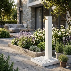 Fontana da Giardino con Rubinetto in Ottone e Base con Ciottoli 40x40x97 cm in Acciaio Bianco...