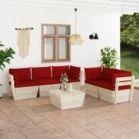 Set Divani da Giardino su Pallet 6 pz con Cuscini Legno Abete cod mxl 43920