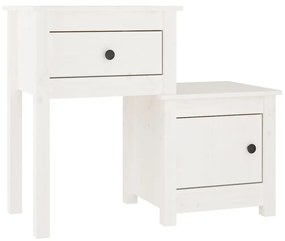 Comodini 2 pz bianchi 79,5x38x65,5 cm in legno massello di pino