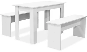 Tavolo da pranzo e panche 3 pz truciolato bianco