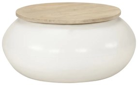 Tavolino Da Salotto Bianco 51x51x27 Cm Legno Massello Di Mango /