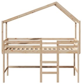 Letto soppalco con scala e tetto 80x200 cm legno massello pino