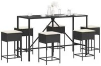 Set Bar da Giardino 7 pz con Cuscini in Polyrattan Nero 3261472