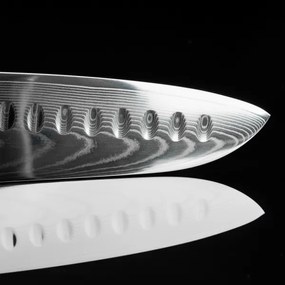 Gudaro - Coltello da cucina santoku in acciaio damascato FENG 7,5", 67 strati d'acciaio, lunghezza 18 cm