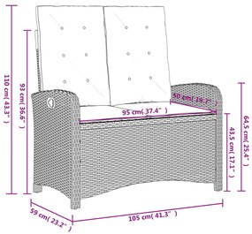 Panca Reclinabile da Giardino con Cuscini Beige in Polyrattan