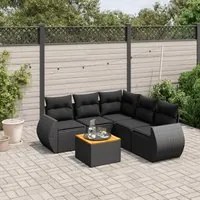 Set Divano da Giardino 6 pz con Cuscini Nero in Polyrattan 3257329