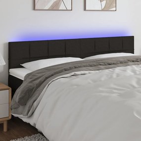 Testiera A Led Nera 200x5x78/88 Cm İn Tessuto /