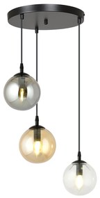 Sospensione 3 Luci Kali In Acciaio Nero Base Tonda E Sfere In Vetro Multicolor