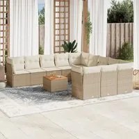 Set Divani da Giardino 12 pz con Cuscini Beige in Polyrattan 3223909