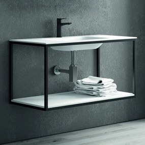 Kamalu - mobile bagno sospeso 100 cm stile industrial con struttura metallica sop-100