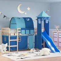 Letto a Soppalco con Torre Bambini Blu 90x190cm Massello Pino 3207109