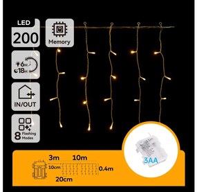 Aigostar - Catena LED natalizia da esterno 200xLED/8 funzioni 13x0,4m IP44 bianco caldo