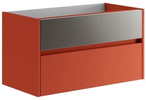Mobile da bagno sospeso sotto lavabo L 89.5 x H 50 x P 45.5 cm rosso laccato opaco, 2 cassetti Niwa