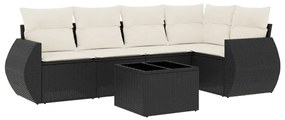 Set Divano da Giardino 6 pz con Cuscini Nero in Polyrattan