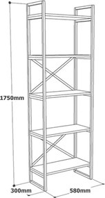 Libreria Industrial 5 Ripiani In Ferro E Legno 58x30x175H Voyage