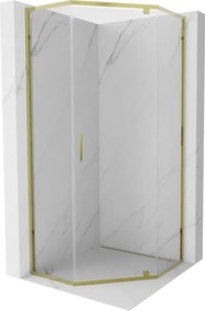 Mexen Exo cabina doccia pentagonale a battente 90 x 90 cm, trasparente, oro - 812-090-090-50-00