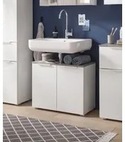 Mobili x il bagno a 2 ante, finitura Bianco Laccato e top Grigio Cemento, ZCMGL-STLV