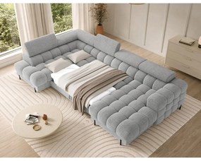 Divano angolare grigio allungabile (con penisola a sinistra/a U) con rivestimento in bouclé Feraria – ELTAP