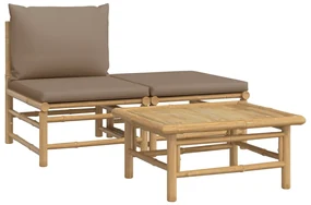 Set salotto da giardino 3pz con cuscini tortora bambù