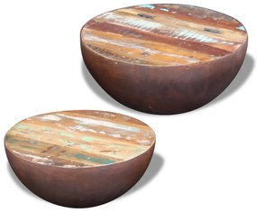 Tavolino da caffè 2 pz a forma di palla in legno recuperato